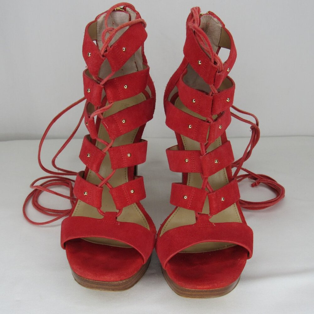 Michael Kors Red Suede leather SOFIA Lace Up Gladiator Heel Sandal 4" Women's 7